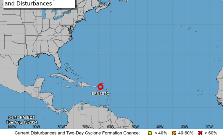 Ernesto puede convertirse en huracán esta noche a su paso por el norte de Puerto Rico