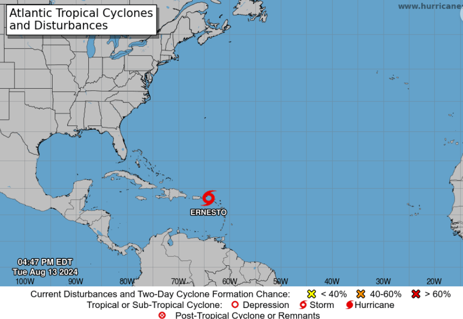 Ernesto puede convertirse en huracán esta noche a su paso por el norte de Puerto Rico