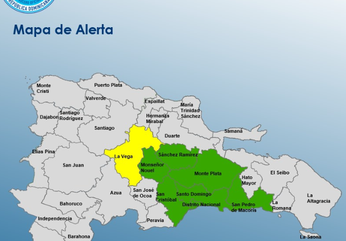 Mantienen La Vega en alerta amarilla; Gran Santo Domingo y otras seis provincias en verde